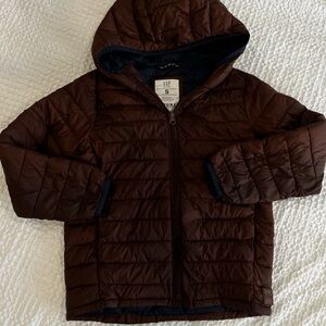 GAP Quilted Hooded Puffer Jacket - Brown Exterior with Navy Lining